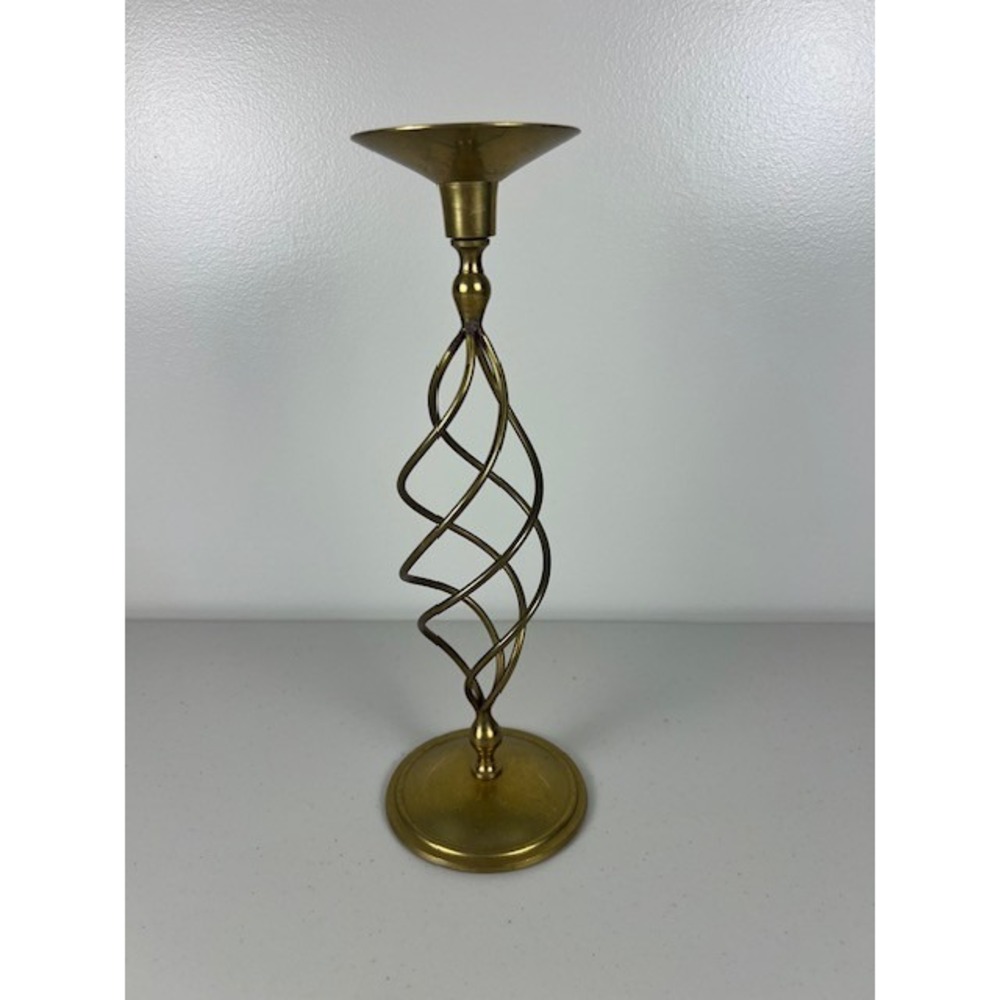 Vintage Brass Open Spiral Helix Taper Candlestick Holder 13.5 Inch Tall Gold
